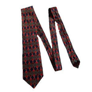 BULLOCK & JONES Navy Blue & Red Geometric Men's Neck Tie 100% Silk 3.75 x 58"